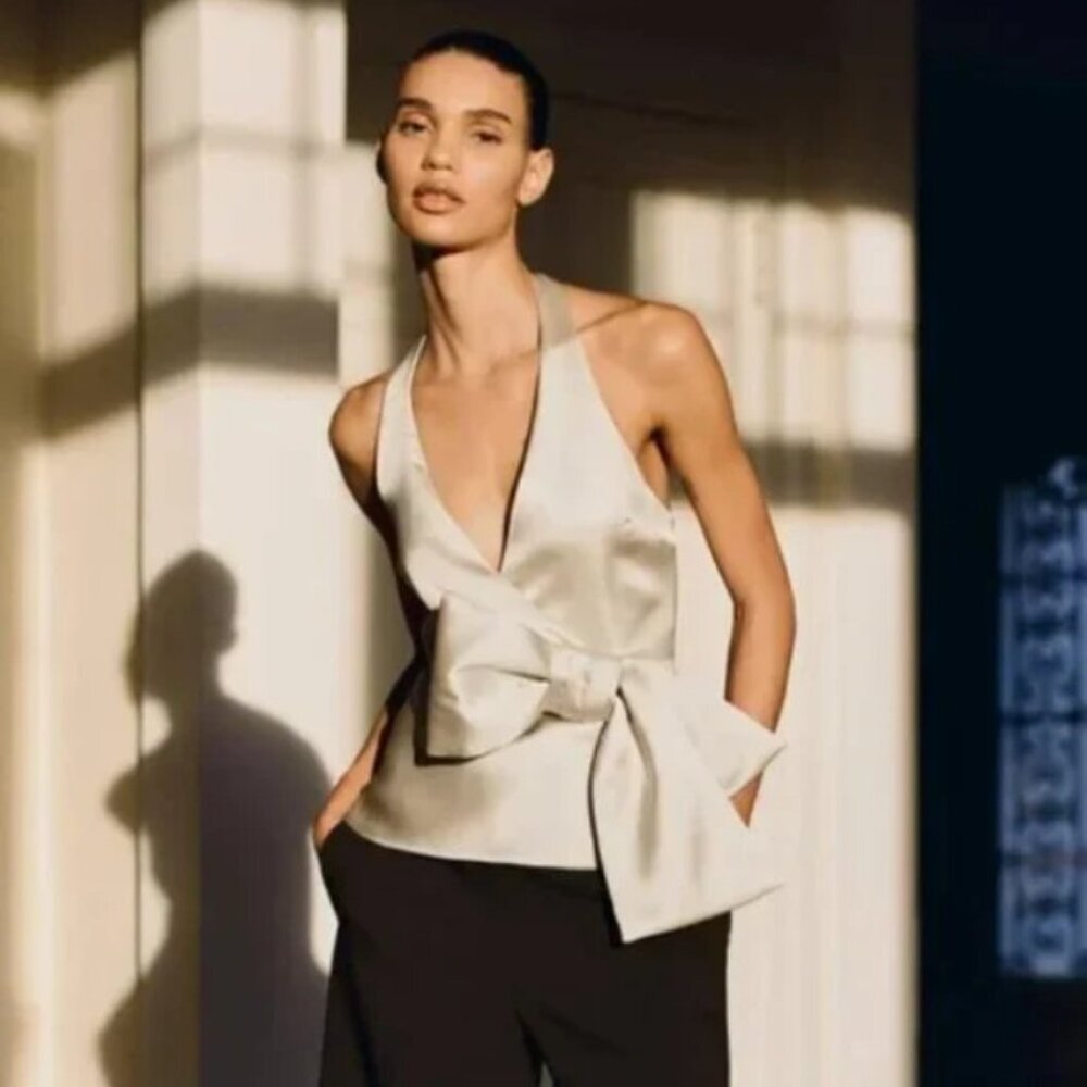ZARA SATIN TIE TOP SIZE L 3506/399/307 - Picture 1 of 7